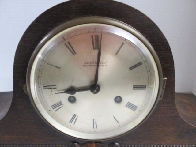 Vintage Camerer Cuss & Co. Oak Mantle Clock