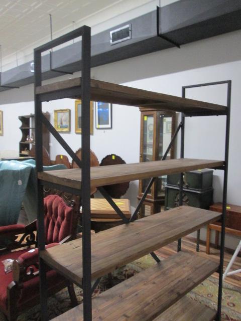 Metal Frame Etagere with Rustic Wood Plank Shelves