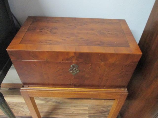 Vintage Burlwood Cellarette/Humidor on Stand