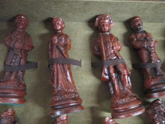 Oak Chess Board with Sculpted Revolutionary Era Chess Pieces