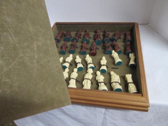 Oak Chess Board with Sculpted Revolutionary Era Chess Pieces