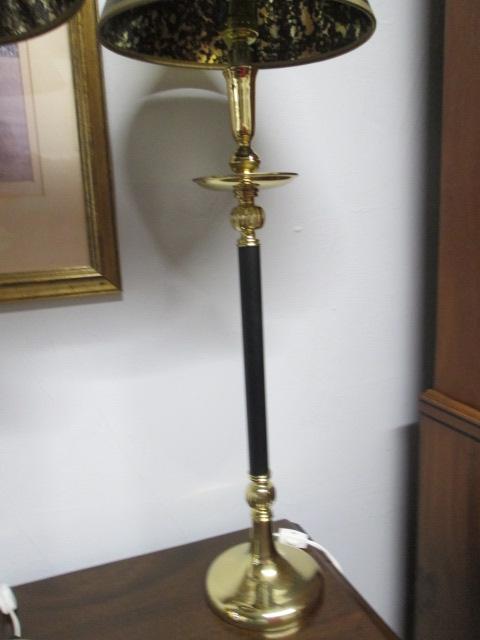 Pair of Black and Brass Candlestick Buffet Lamps