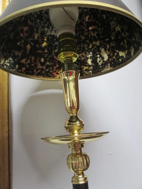 Pair of Black and Brass Candlestick Buffet Lamps