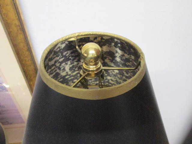Pair of Black and Brass Candlestick Buffet Lamps