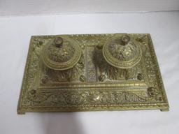 Vintage Ornate Brass Double Ink Well