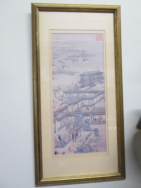 Two Framed and Matted Chinese Village Scene Prints