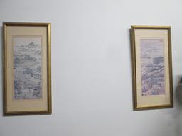 Two Framed and Matted Chinese Village Scene Prints