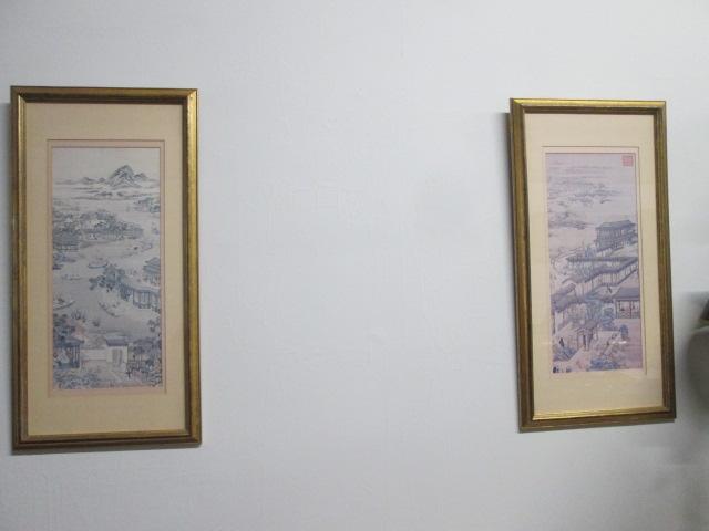 Two Framed and Matted Chinese Village Scene Prints