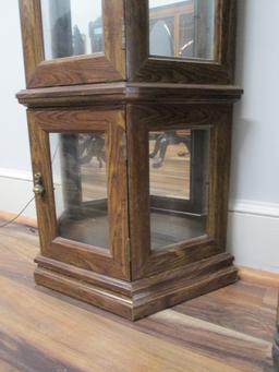 Illuminated Angled Curio Display Cabinet with Mirrored Back and Glass Shelves