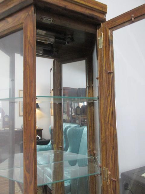 Illuminated Angled Curio Display Cabinet with Mirrored Back and Glass Shelves