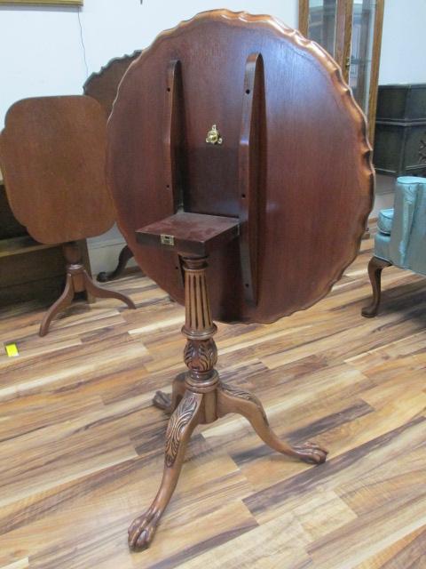 Carved Craftique Mahogany Pie-Crust Tilt Top Table with Ball and Claw Feet