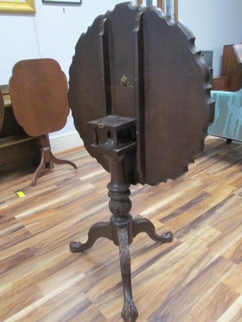 Mahogany Pie-Crust Tilt Top Table with Carved Ball and Claw Feet