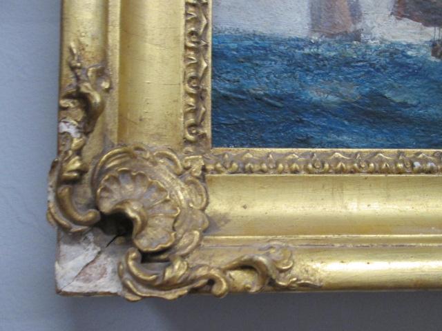 Gilt Framed Original Sailboat Seascape on Board