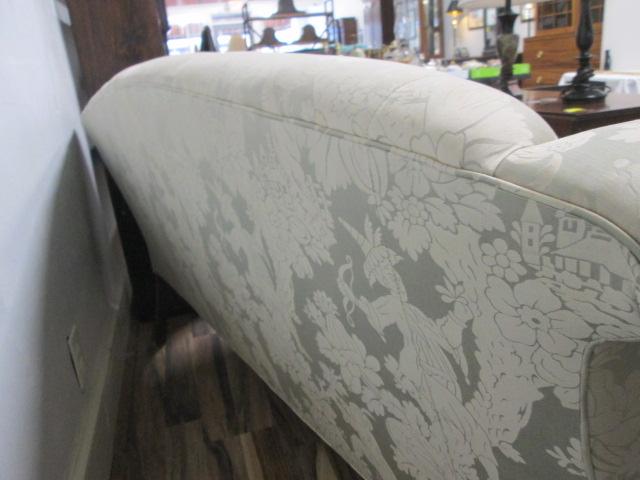 Chinoiserie Damask Rolled Arm Sofa with Mahogany Legs