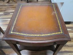 Mahogany Bow Front Side Table with Drawer and Leather Top