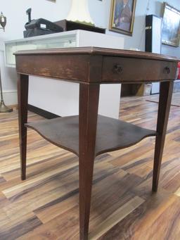 Mahogany Bow Front Side Table with Drawer and Leather Top