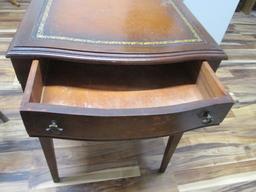 Mahogany Bow Front Side Table with Drawer and Leather Top