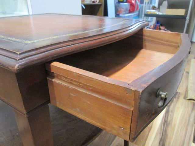 Mahogany Bow Front Side Table with Drawer and Leather Top