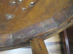 Antique Oak Bent Stool with Nail Heads