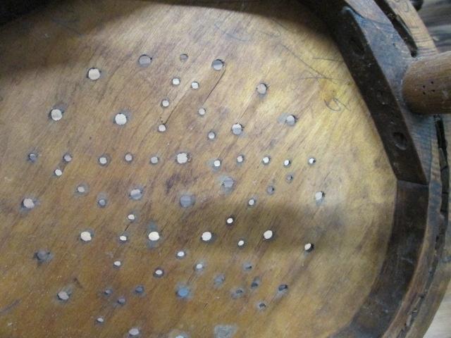 Antique Oak Bent Stool with Nail Heads