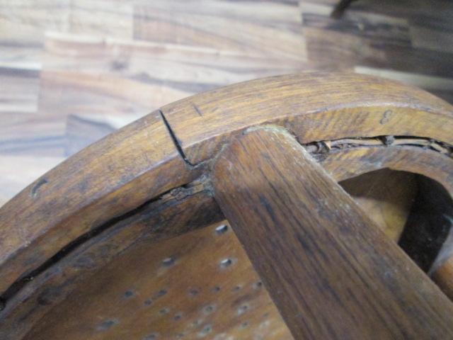 Antique Oak Bent Stool with Nail Heads