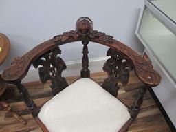 Vintage Victorian Hand Carved Mahogany Figure Head Corner Chair