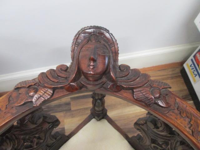 Vintage Victorian Hand Carved Mahogany Figure Head Corner Chair