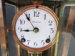 Vintage Ansonia Clock Co. Visible Escapement Brass 4 Glass Mantle Clock