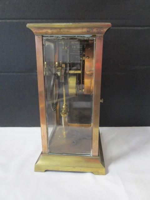 Vintage Ansonia Clock Co. Visible Escapement Brass 4 Glass Mantle Clock
