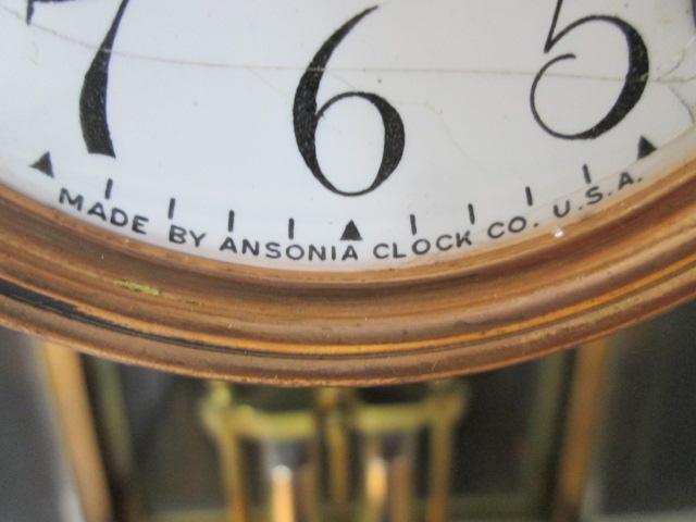 Vintage Ansonia Clock Co. Visible Escapement Brass 4 Glass Mantle Clock