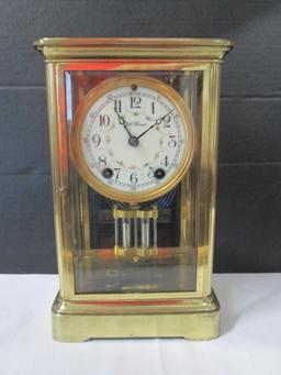 Vintage Seth Thomas Visible Escapement Brass 4 Glass Mantle Clock