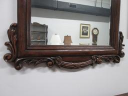 Large Elegantly Carved Mahogany Frame Beveled Mirror