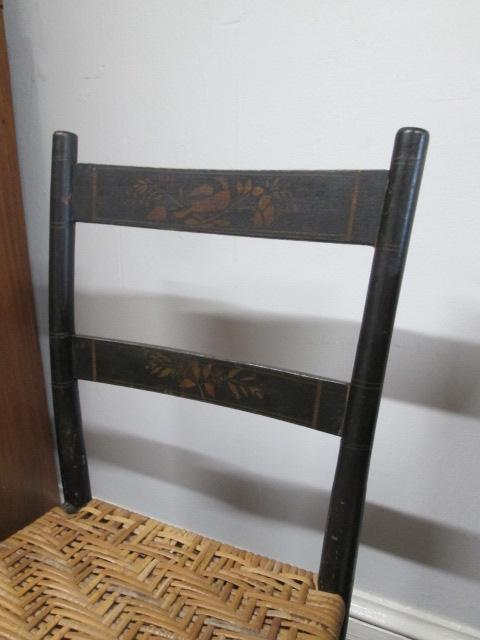 Vintage Stenciled Ladder Back Side Chair with Woven Seat