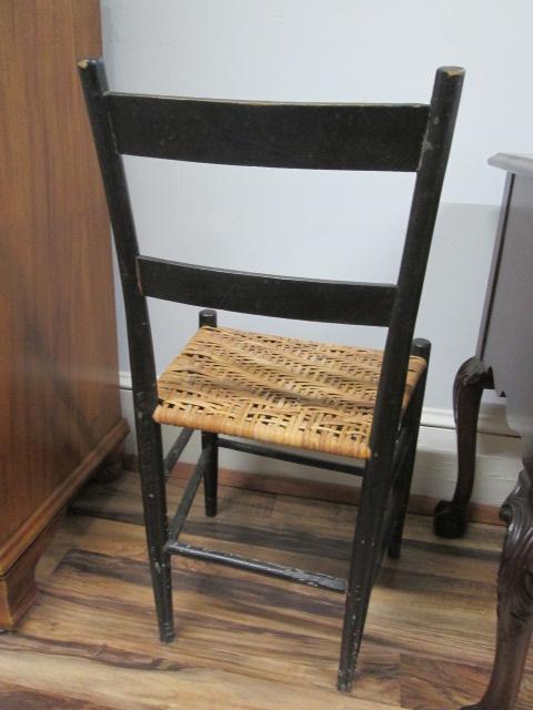 Vintage Stenciled Ladder Back Side Chair with Woven Seat