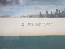 Vintage Framed and Matted "St. Florent" Lithograph Print