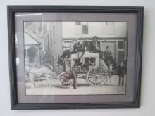 Black/White Photo Print of Loaded and Parked Stagecoach in Front of Hotel in Telluride, Co.