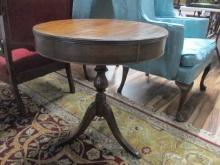 Vintage Round Drum Table with Brass Claw Feet