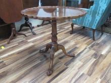 Carved Craftique Mahogany Pie-Crust Tilt Top Table with Ball and Claw Feet