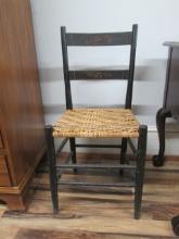 Vintage Stenciled Ladder Back Side Chair with Woven Seat