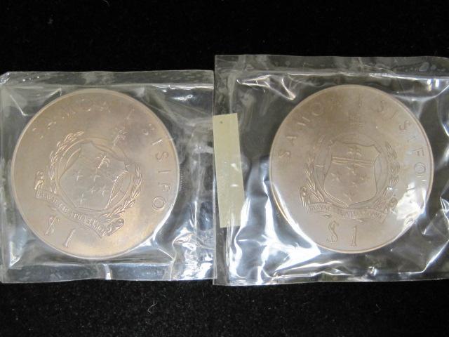Lot of (2) 1977 $1 Samoa Coins- 92.5% Silver