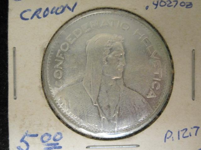 1965 Swiss 5 Franc Coin- 83.5% Silver