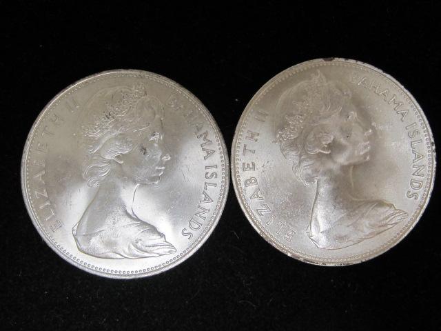 Lot of (2) 1966 Bahama Islands $5 Coins- 92.5% Silver