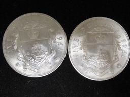 Lot of (2) 1966 Bahama Islands $5 Coins- 92.5% Silver