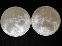 Lot of (2) 1966 Bahama Islands $2 Coins- 92.5% Silver