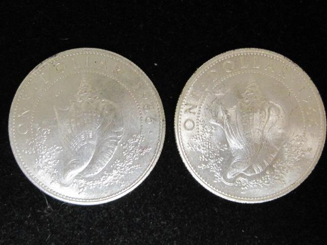 Lot of (2) 1966 Bahama Islands $1 Coins- 92.5% Silver