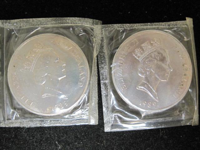 Lot of (2)1989 New Zealand $1 Commonwealth Games Coins- 92.5% Silver