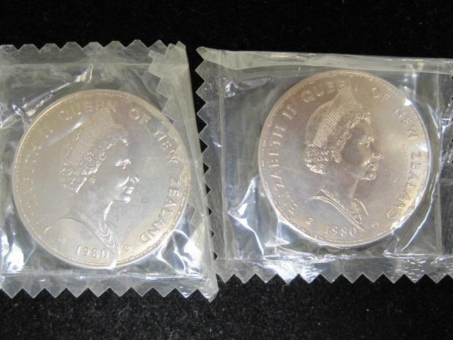 Lot of (2) 1980 New Zealand $1 Coins- 92.5% Silver
