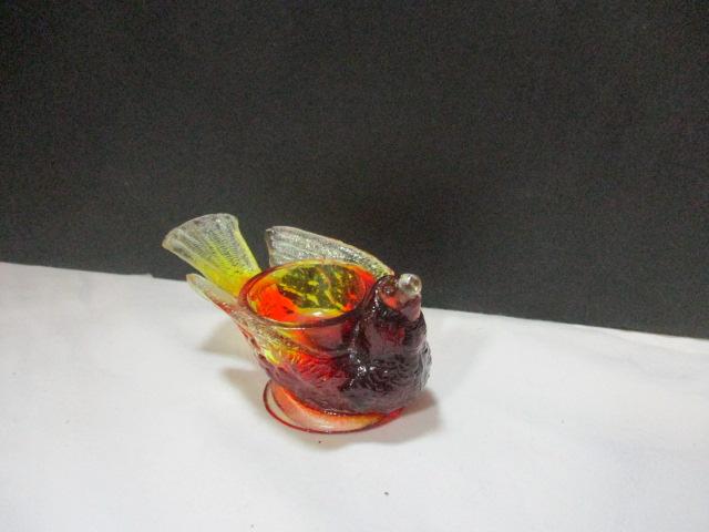 Amberina Bird Candle Holder and Art Glass Bird Paperweight