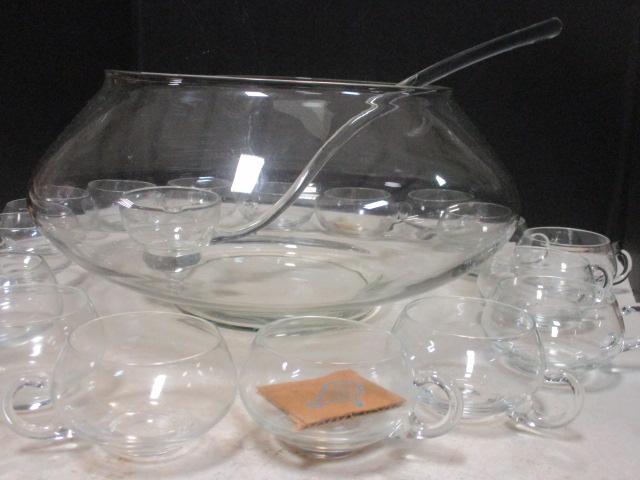 Midcentury West Virginia Glass Punch Bowl Set