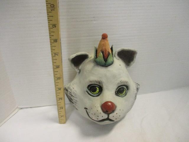 Handpainted Pottery Cat Jester Mask